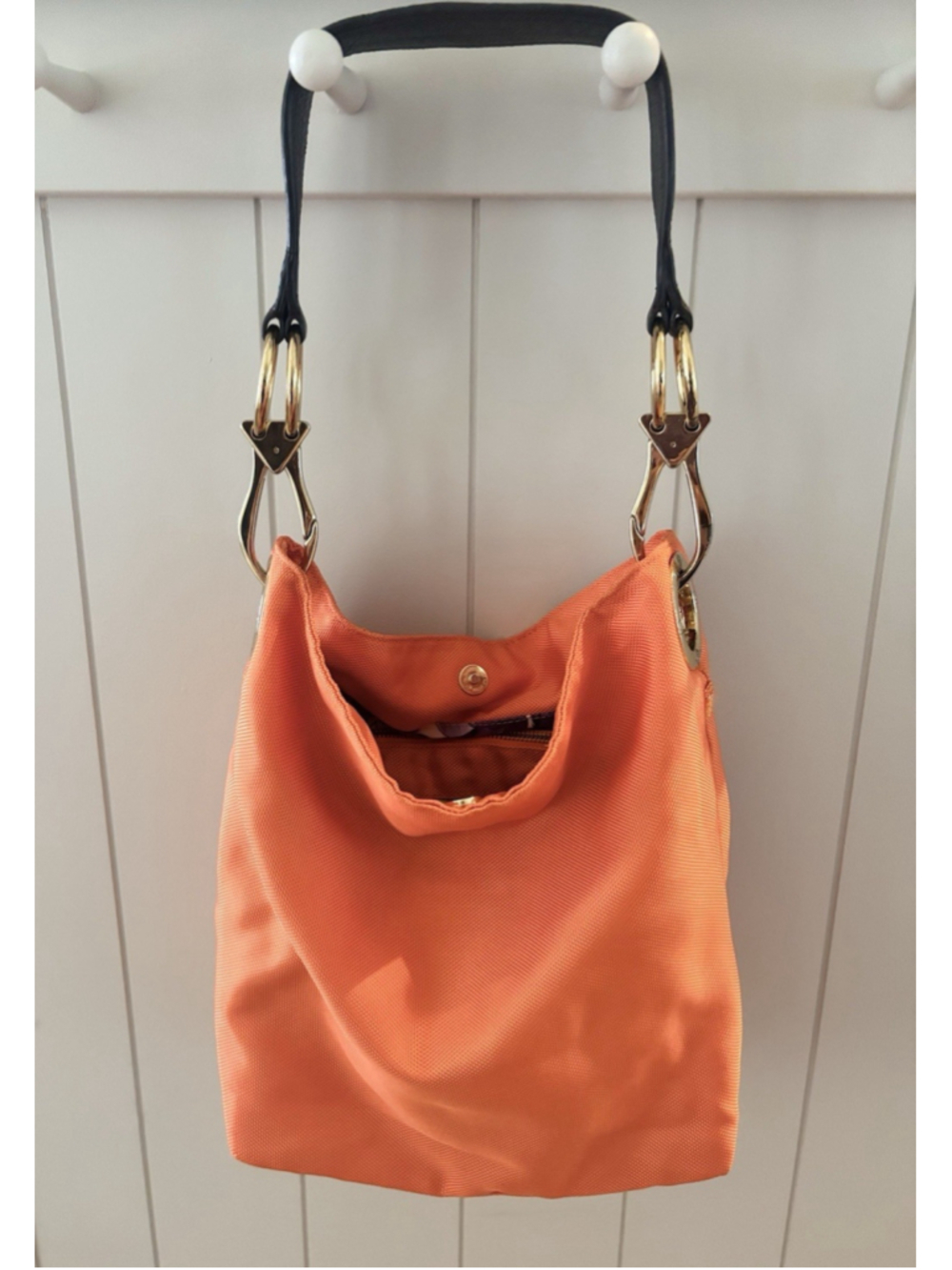 JPK Paris 75 Orange Canvas Hobo Bucket Bag Brown Leather Strap Goldtone Hardware - Picture 6 of 7